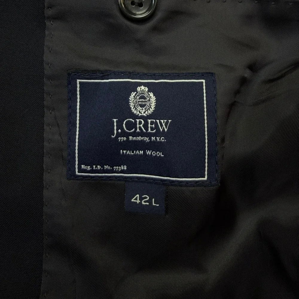 J.Crew Blazer Mens 42L Black Loro Piana Italian Wool Coat Jacket 3 Buttons